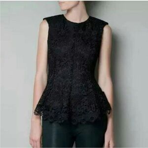 Zara black lace peplum top